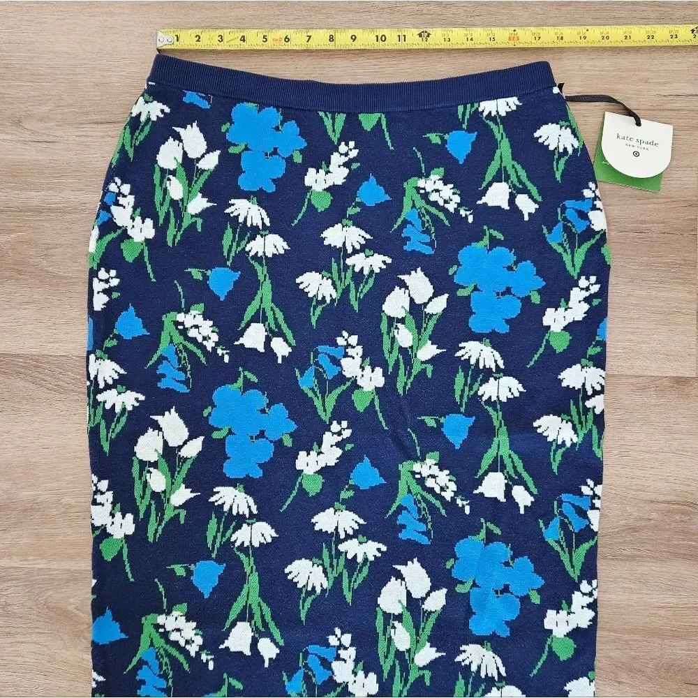 Kate Spade Floral Knit Midi Skirt Blue and Green Size XXL